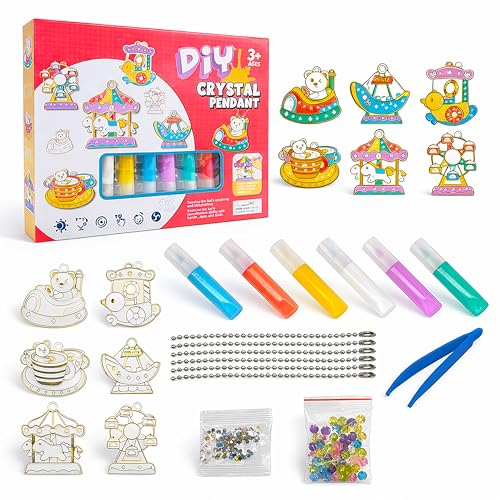 VGRASSP DIY Color Glue Painting Crystal Pendant with Accessories - Window Art and Craft Toy Kit for Boys, Girls Ages 3+, Decorative and Classroom Activities, Birthday Gift - Random Design - Image 1