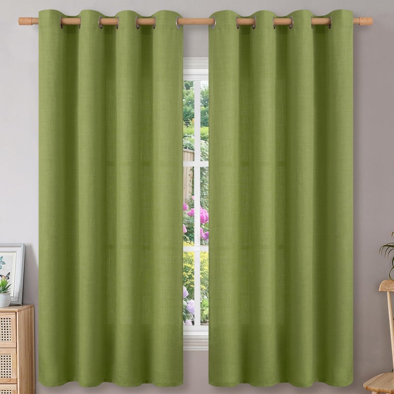 BGment الستائر المليئة 63 بوصة طول 2 لوحات لغرفة نوم جروميت الكتان السميك تبدو الخيش مصطحة ضوء الستائر خصوصية نافذة على غرفة المعيشة المزرعة 52 × 63 بوصة خضراء الزيتون - Image 1