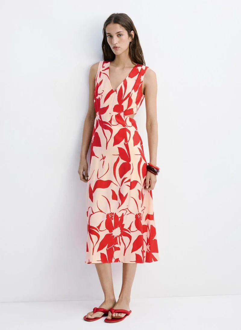 Mango Floral-Printed Dress With Cutouts