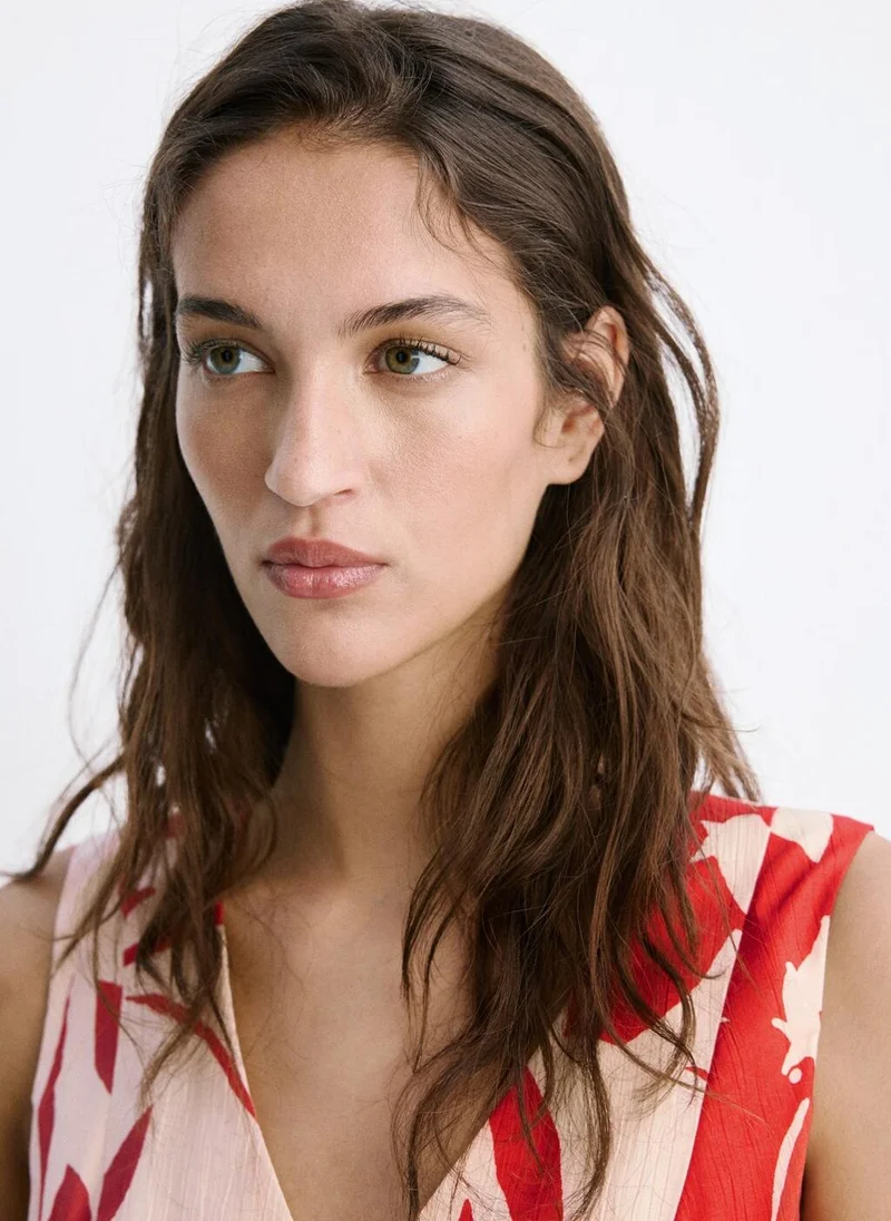 Mango red and beige floral Floral-Printed Dress With Cutouts for Women | Best Price UAE