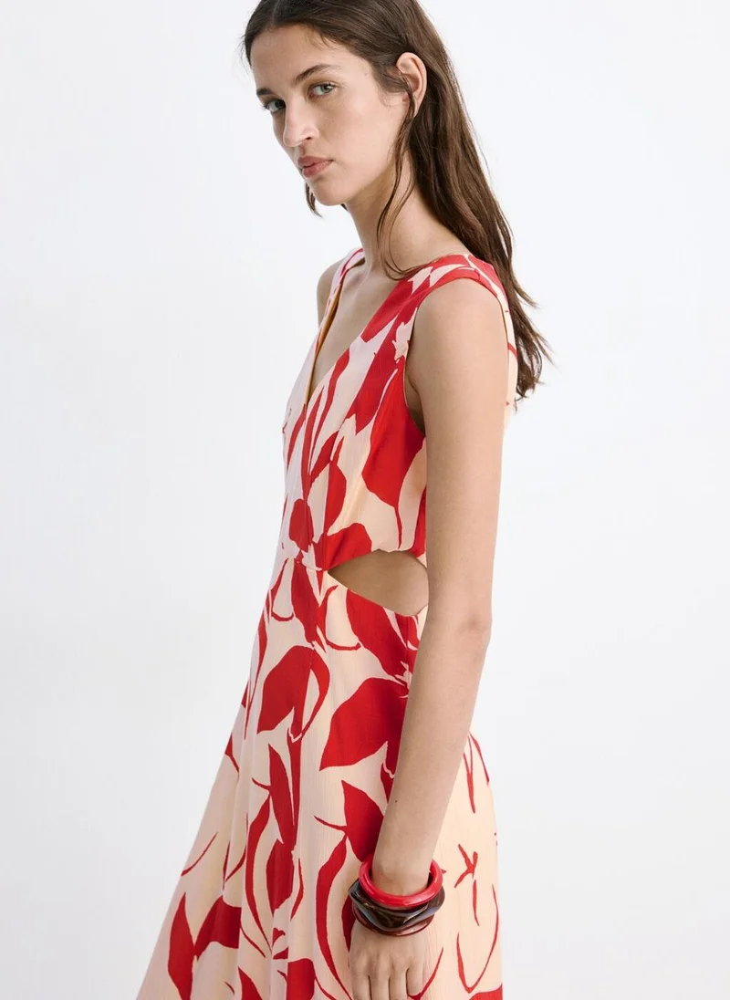 Mango red and beige floral Floral-Printed Dress With Cutouts for Women | Best Price UAE