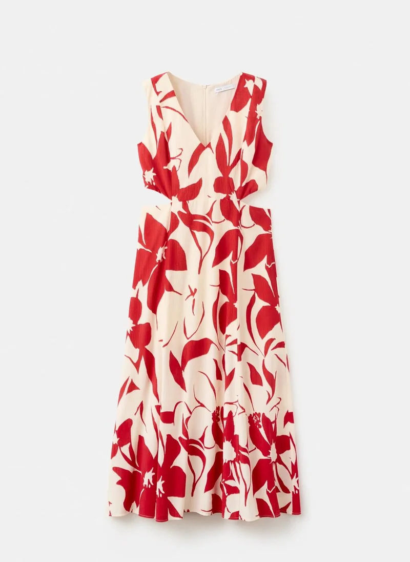 Mango red and beige floral Floral-Printed Dress With Cutouts for Women | Best Price UAE