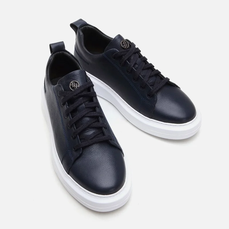 Hotiç 02AYH281320A680 GENUINE Leather Navy Blue Men's Casual Shoes