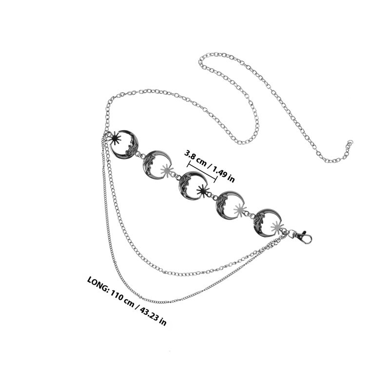Stretchable Moon and Star Body Chain, Stylish Women's Waist Belt with Buckle Closure - Image 2