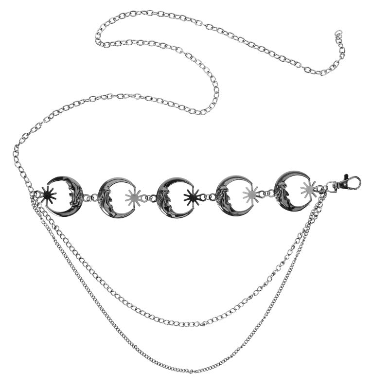 Stretchable Moon and Star Body Chain, Stylish Women's Waist Belt with Buckle Closure - Image 1