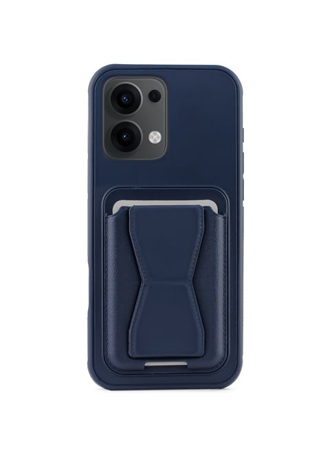 Leather back cover with card wallet Foldable Shockpoof Case compatible with Oppo Reno 13 5G (Blue)
