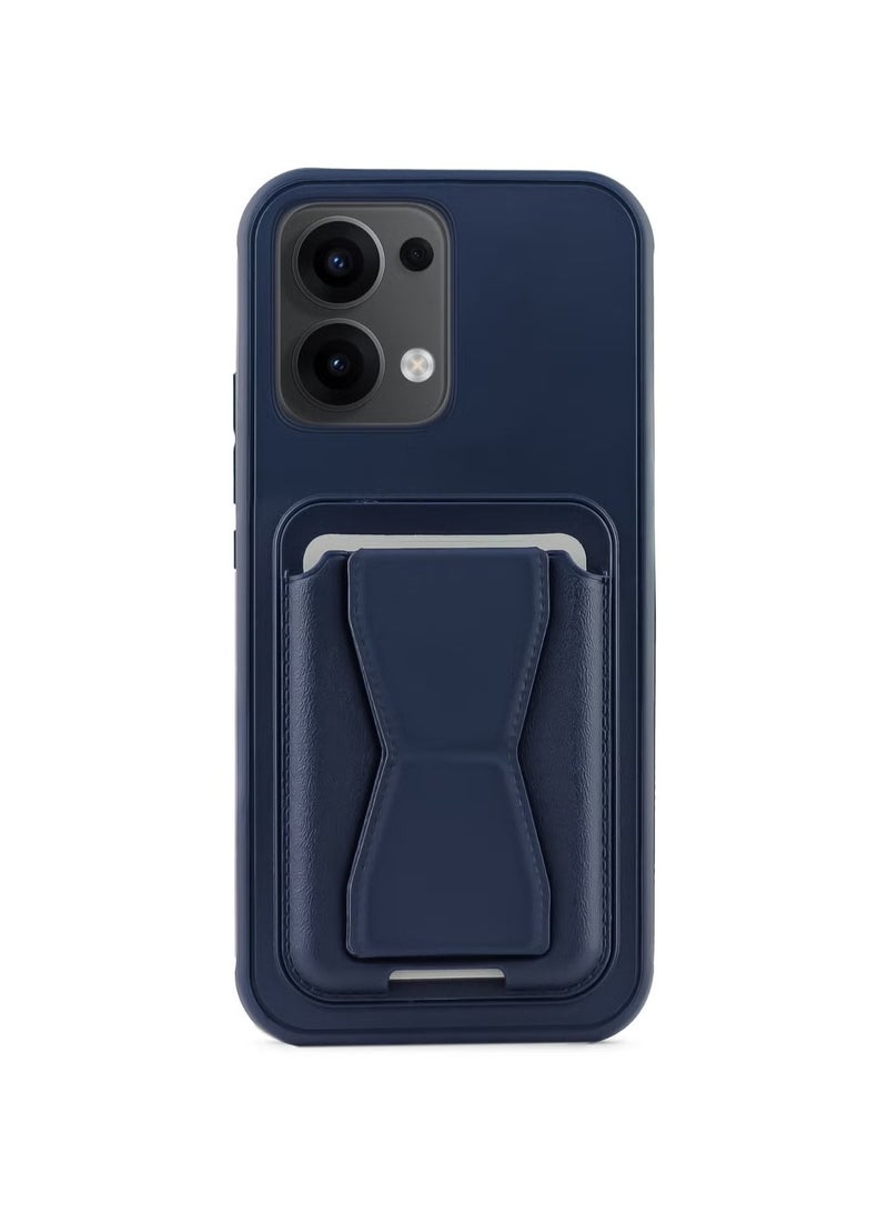 غطاء خلفي من الجلد مع محفظة بطاقات، جراب قابل للطي مقاوم للصدمات متوافق مع Oppo Reno 13 5G (أزرق)