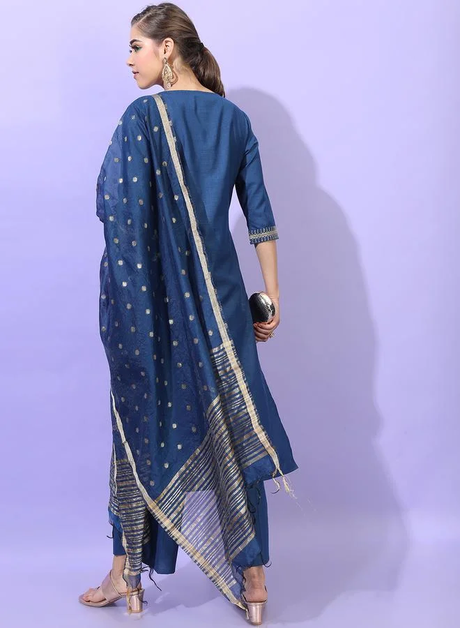Vishudh Vishudh Women Teal Embroidered Kurta Set with Dupatta