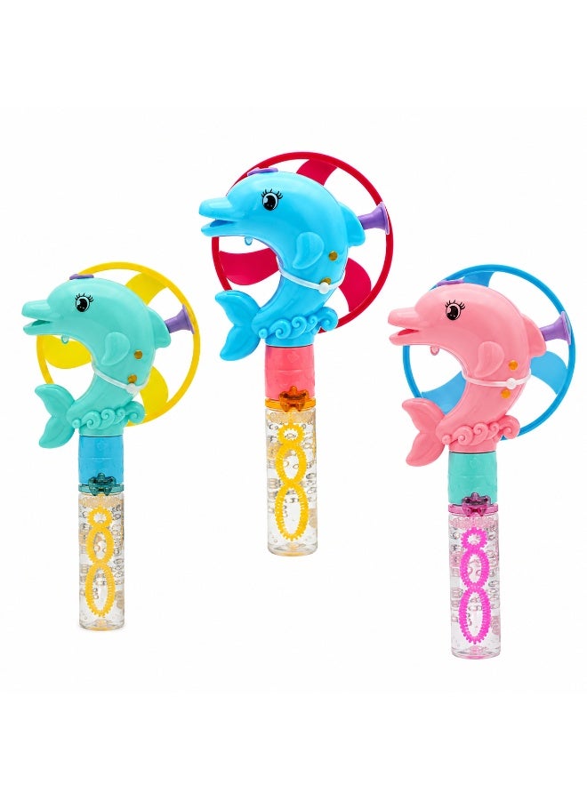 DAT Dolphin Frisbee Bubble Wand with Lights, 3-Color Mixed Plastic Bubble Fan Toy for Kids Outdoor Summer Play - Image 1