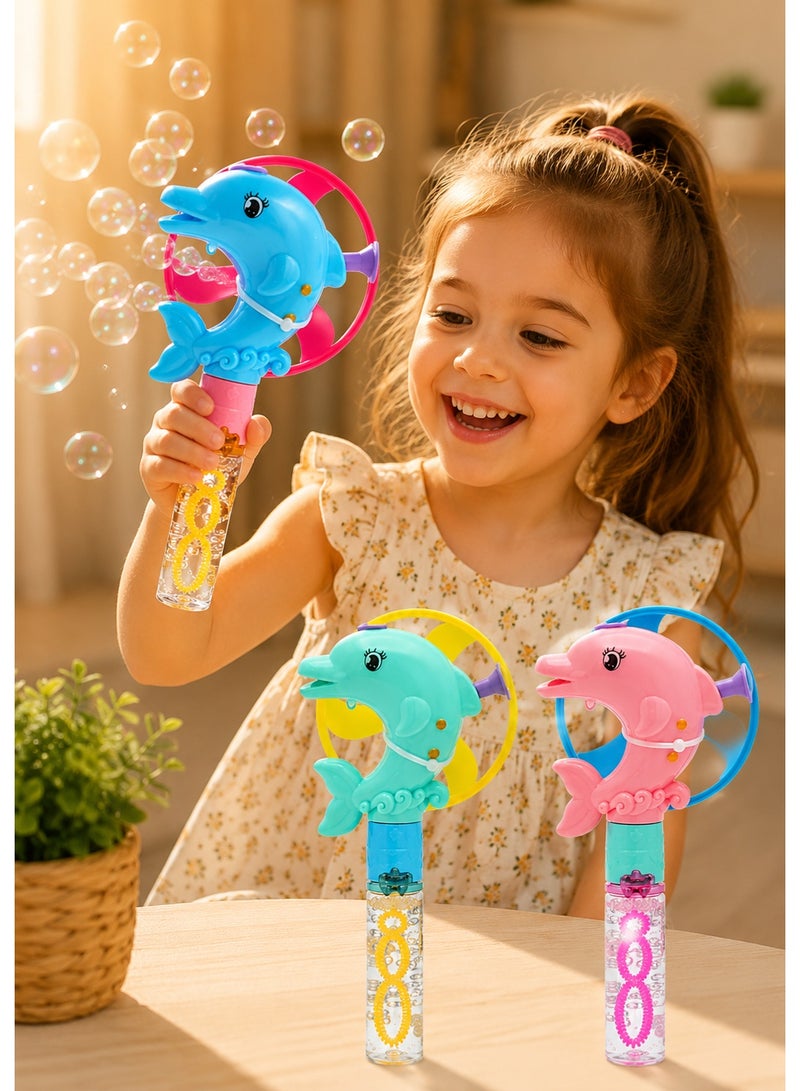 DAT Dolphin Frisbee Bubble Wand with Lights, 3-Color Mixed Plastic Bubble Fan Toy for Kids Outdoor Summer Play - Image 2