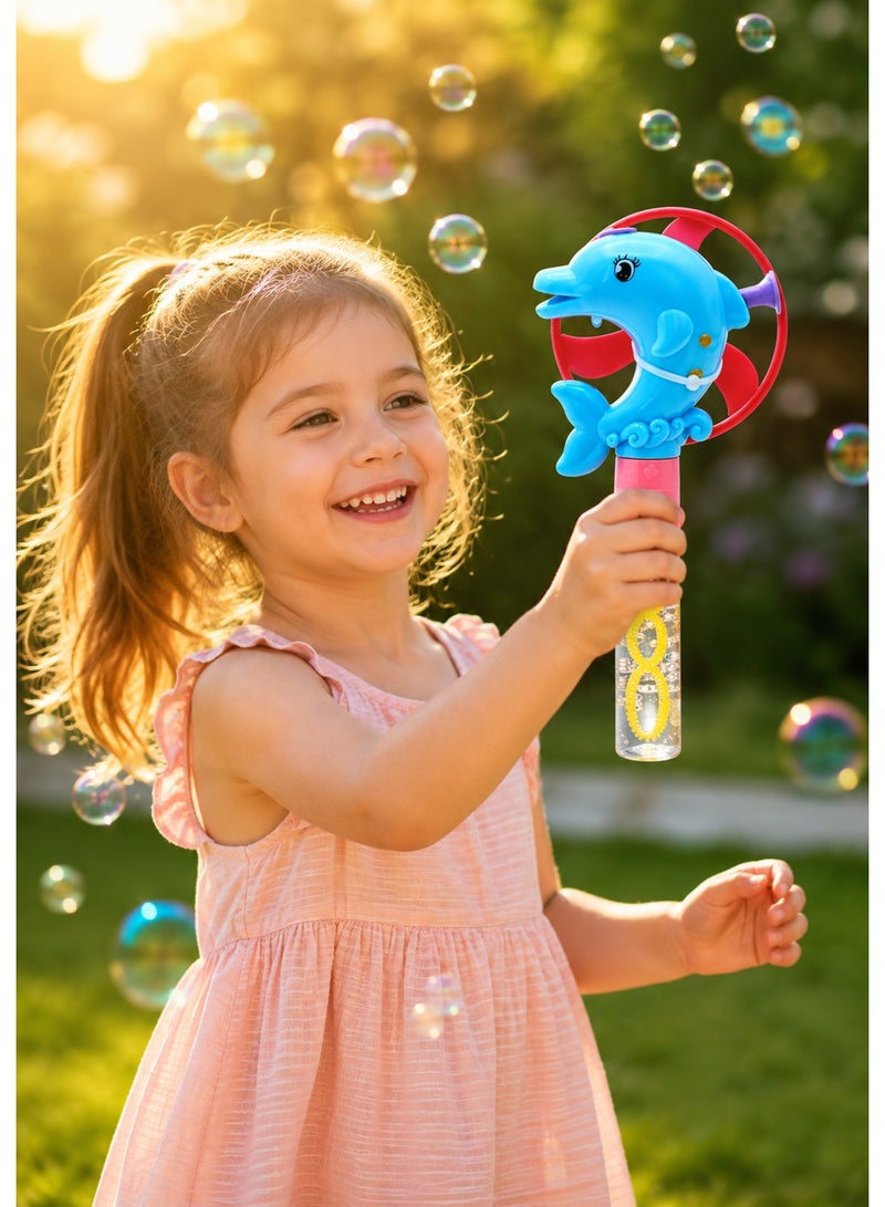 DAT Dolphin Frisbee Bubble Wand with Lights, 3-Color Mixed Plastic Bubble Fan Toy for Kids Outdoor Summer Play - Image 3