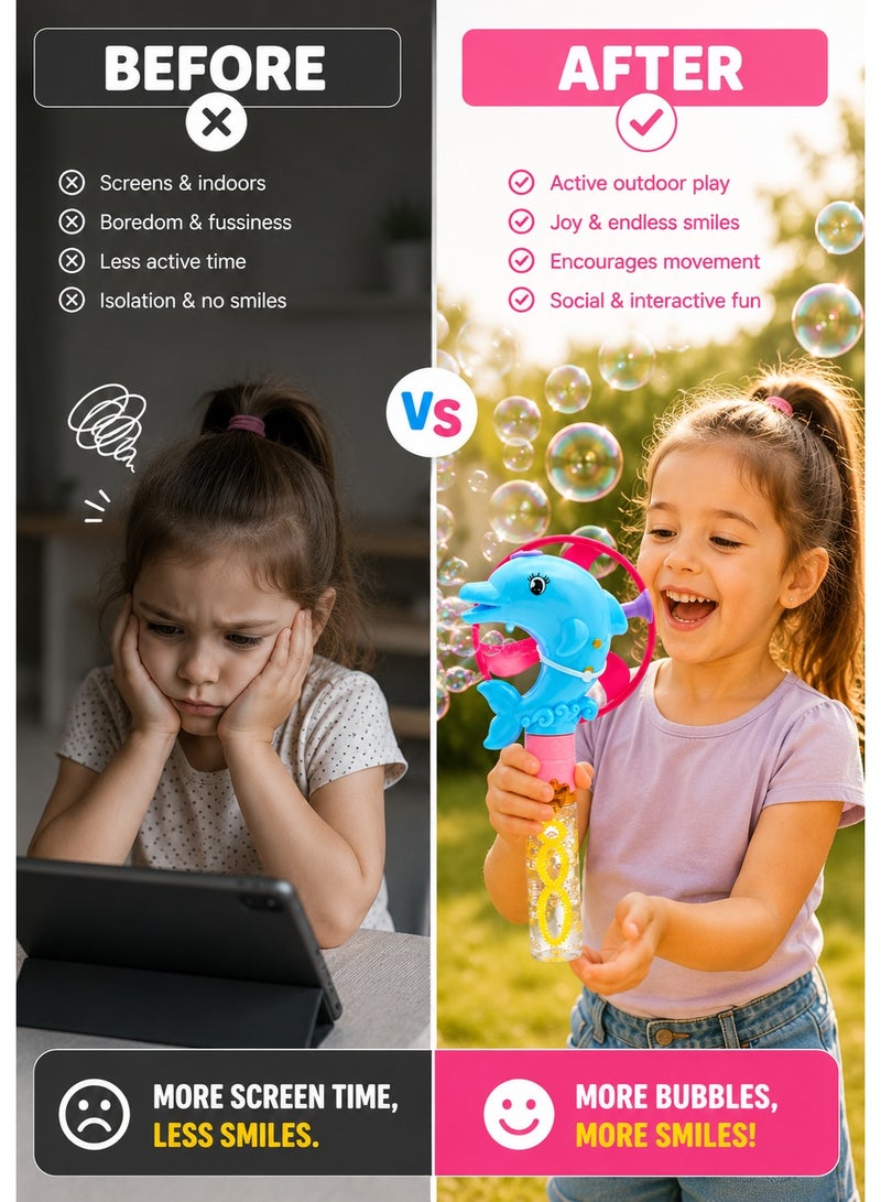 DAT Dolphin Frisbee Bubble Wand with Lights, 3-Color Mixed Plastic Bubble Fan Toy for Kids Outdoor Summer Play - Image 4