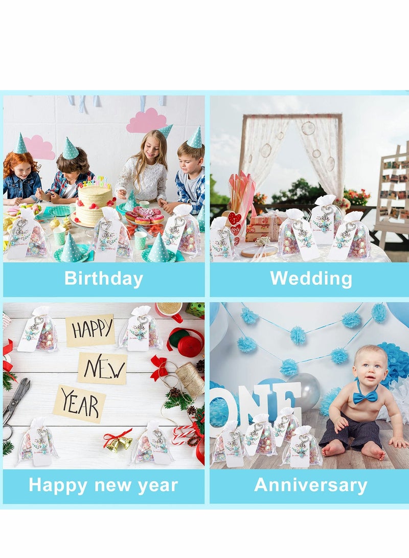 Excefore 50 Pcs Baby Shower Favors Keychain Favor Organza Bags Thank Card Tags Guest Return for Girl Bridal Wedding Baptism Birthday Party (Blue) - Image 5