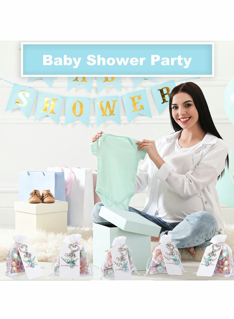 Excefore 50 Pcs Baby Shower Favors Keychain Favor Organza Bags Thank Card Tags Guest Return for Girl Bridal Wedding Baptism Birthday Party (Blue) - Image 3