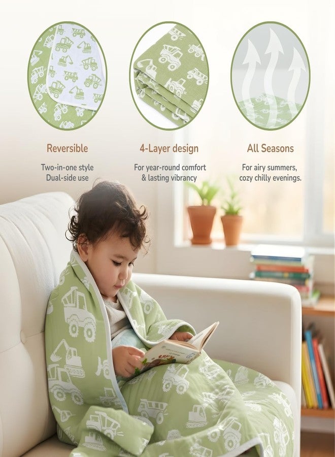 TIDY SLEEP بطانية أطفال مصبوغة بخيوط من تيدي سليب (140 × 100 سم) | تصميم فائق النعومة ومريح بأربع طبقات للأطفال الرضع والأطفال الصغار حتى عمر سنتين إلى 6 سنوات | بطانية خفيفة الوزن وجيدة التهوية مناسبة لجميع الفصول (شاحنة خضراء) - Image 3