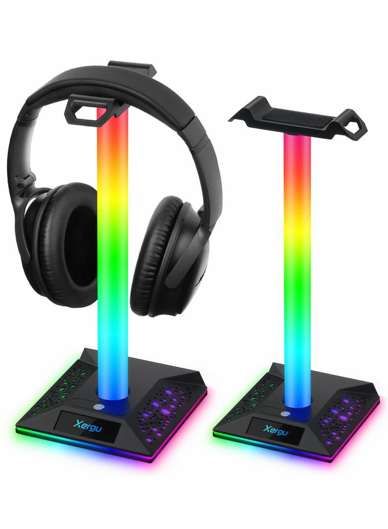 Excefore RGB Gaming Headphone Stand - Headset Stand with 3.5mm AUX and 2 USB Ports, Headset Holder Headphones Hanger Base for Gamers Desktop Table Game Earphone Accessories  - Image 1