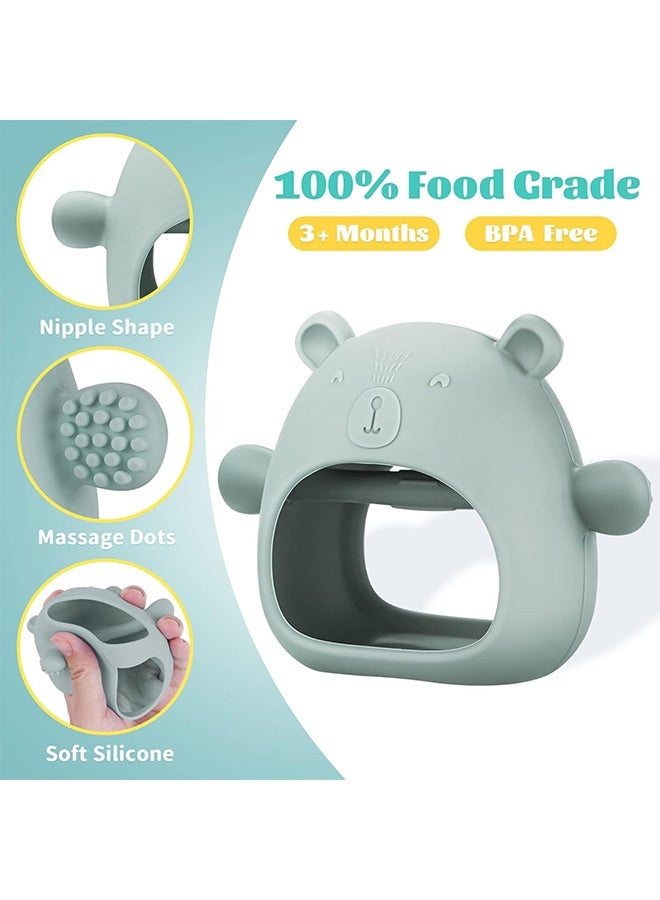 RATSAW Little Bear Silicone Baby Mitten Teething Chew Toy for Babies 3-6 Months 6-12 Months, Anti-Drop Teether Glove BPA-Free for Girls and Boys Sucking Biting Needs Soothing Gums Pain Relief (Green) - Image 2