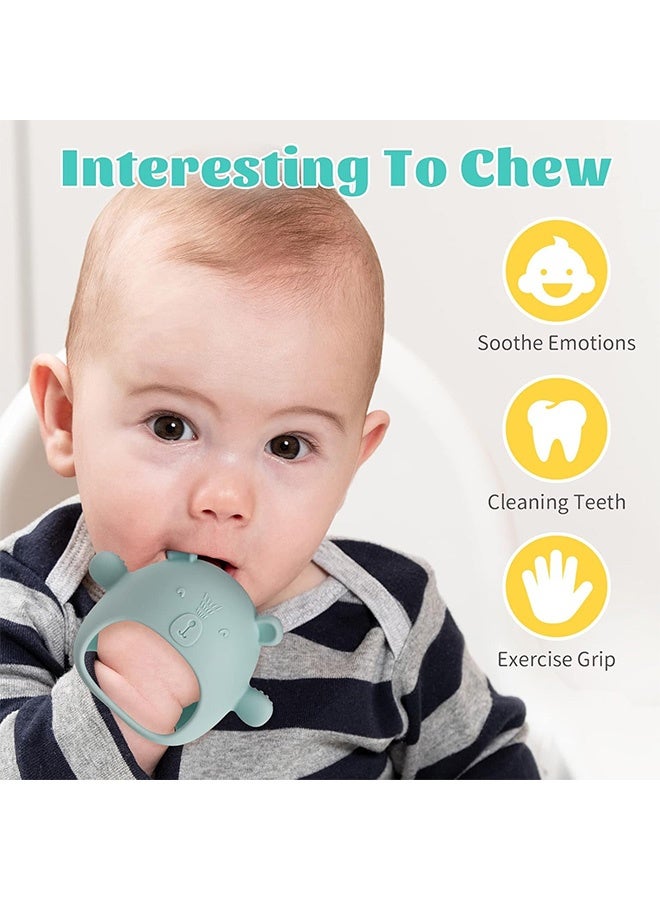 RATSAW Little Bear Silicone Baby Mitten Teething Chew Toy for Babies 3-6 Months 6-12 Months, Anti-Drop Teether Glove BPA-Free for Girls and Boys Sucking Biting Needs Soothing Gums Pain Relief (Green) - Image 3
