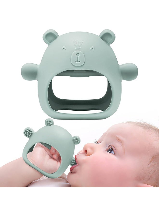RATSAW Little Bear Silicone Baby Mitten Teething Chew Toy for Babies 3-6 Months 6-12 Months, Anti-Drop Teether Glove BPA-Free for Girls and Boys Sucking Biting Needs Soothing Gums Pain Relief (Green) - Image 1
