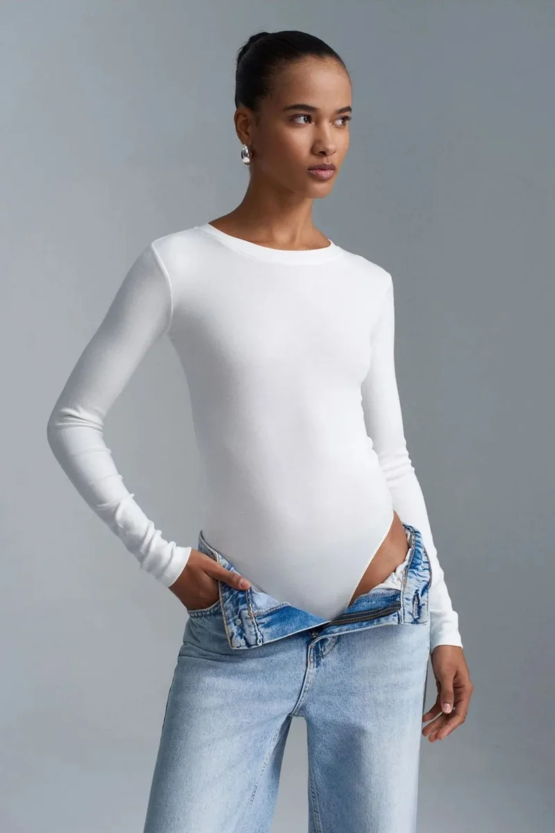 Dilvin DILVIN Slim Fit Crew Neck Jersey Bodysuit