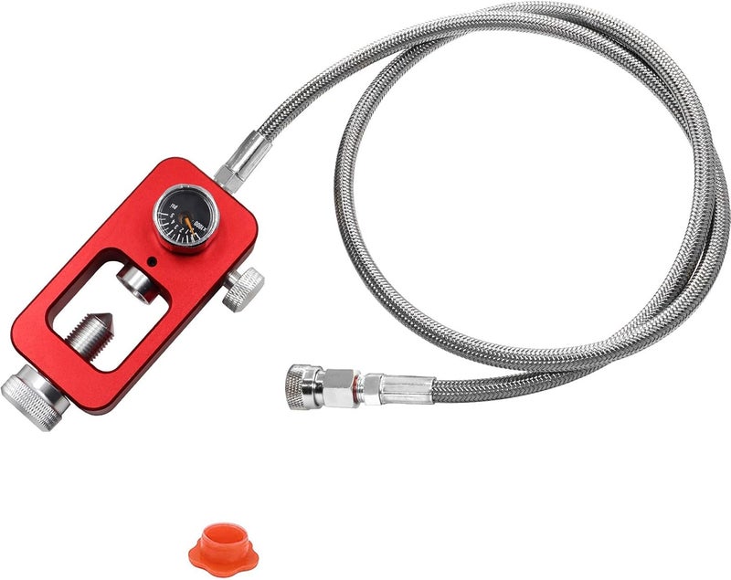 SUMNEW DIN Valve Diving Adapter, Paintball Underwater Filling Station, PCP Tank Diving Adaptor, HPA Tank Inflator, With a Pressure Capacity of up to 4500 psi, 36" Metal Braided Hose, Red Plating Process - Image 1