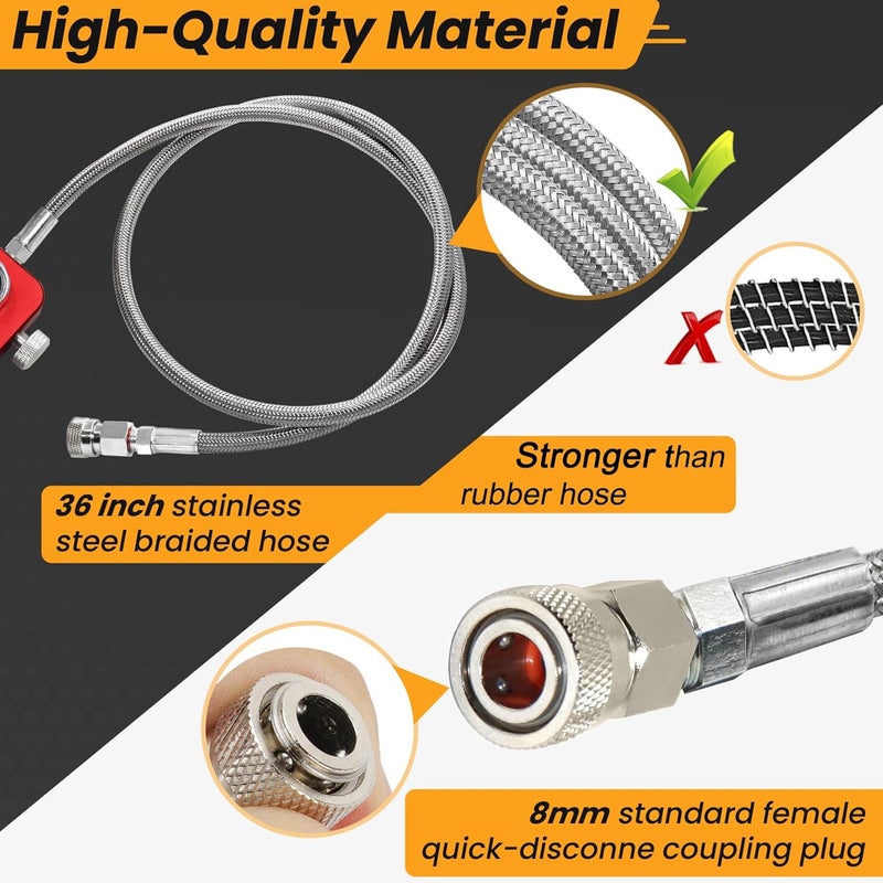 SUMNEW DIN Valve Diving Adapter, Paintball Underwater Filling Station, PCP Tank Diving Adaptor, HPA Tank Inflator, With a Pressure Capacity of up to 4500 psi, 36" Metal Braided Hose, Red Plating Process - Image 3