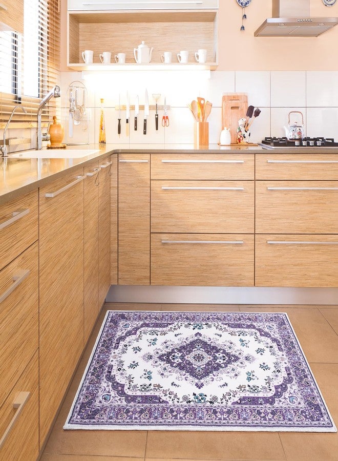 HOMORE Area Rug 2x3 Small Rugs for Bedroom, Purple Floral Rug for Entryway, Faux Wool Non Slip Washable Low Pile Indoor Doormat for Entance Kitchen Bedside, Lavender Vintage Rug for Room Decor - Image 5