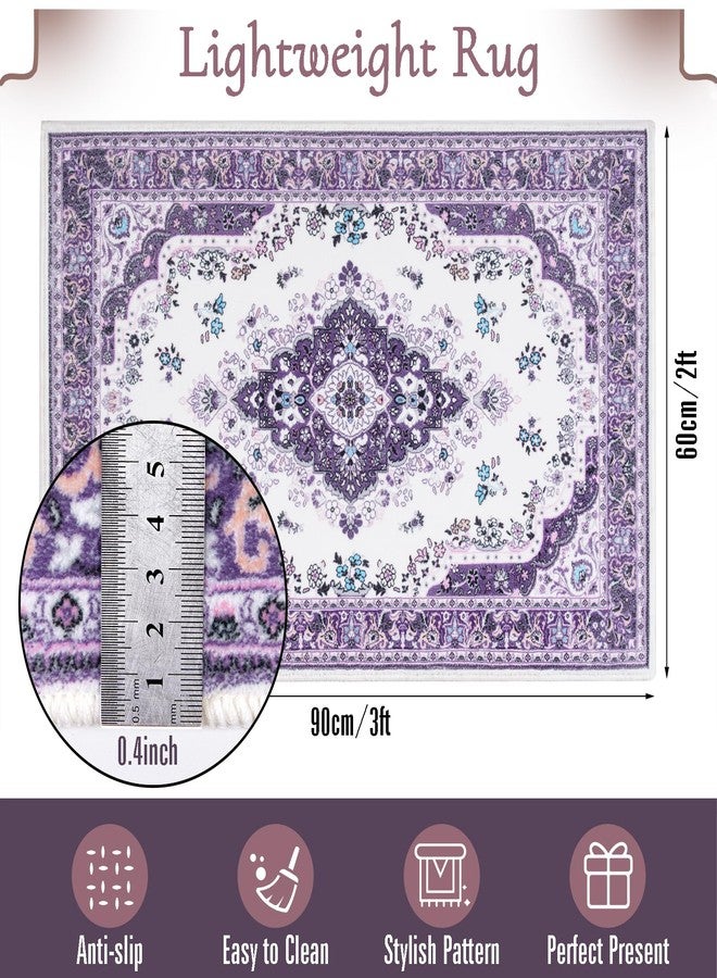 HOMORE Area Rug 2x3 Small Rugs for Bedroom, Purple Floral Rug for Entryway, Faux Wool Non Slip Washable Low Pile Indoor Doormat for Entance Kitchen Bedside, Lavender Vintage Rug for Room Decor - Image 2