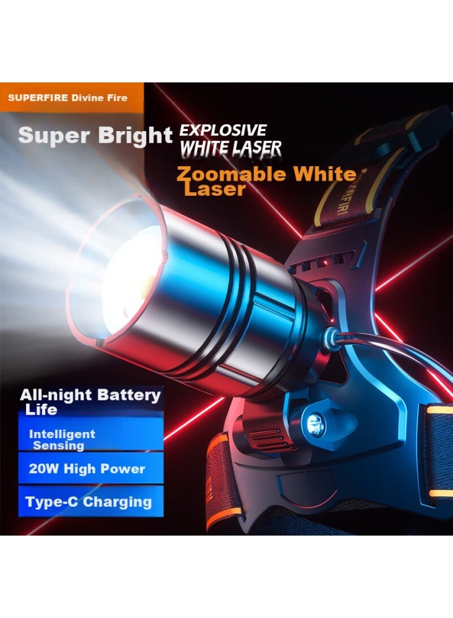 Supfire Hlj21 Headlamp, High Brightness, Long Battery Life, Zoomable, Motion-sensing, Night Fishing, Head-mounted, Outdoor Work, Mining Lamp, Fishing Light - Image 1