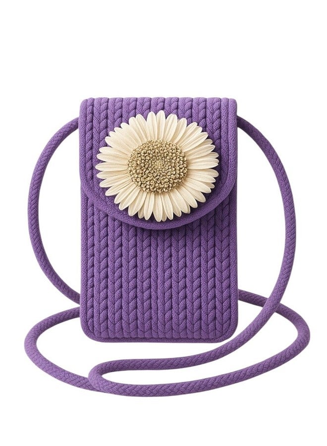 GHATIN Stylish Woven Mobile Pouch Sling Bag for Women | Crossbody Phone Bag with Strap & Velcro Closure | Lightweight Small Purse for Travel, Shopping & Casual Outfits (PURPLE) - Image 1