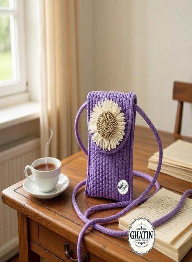 GHATIN Stylish Woven Mobile Pouch Sling Bag for Women | Crossbody Phone Bag with Strap & Velcro Closure | Lightweight Small Purse for Travel, Shopping & Casual Outfits (PURPLE) - Image 2