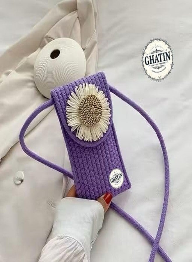 GHATIN Stylish Woven Mobile Pouch Sling Bag for Women | Crossbody Phone Bag with Strap & Velcro Closure | Lightweight Small Purse for Travel, Shopping & Casual Outfits (PURPLE) - Image 4