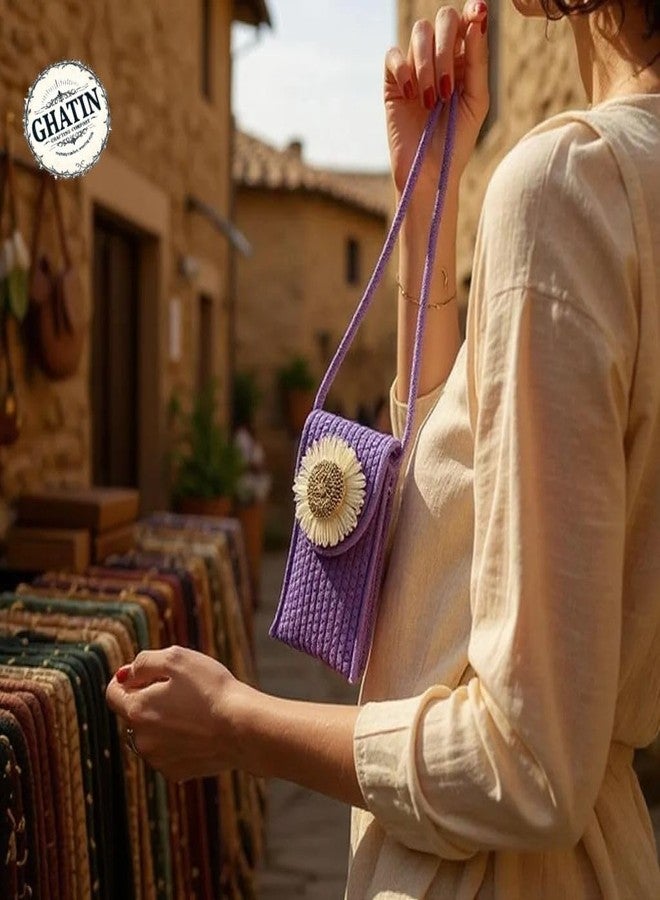 GHATIN Stylish Woven Mobile Pouch Sling Bag for Women | Crossbody Phone Bag with Strap & Velcro Closure | Lightweight Small Purse for Travel, Shopping & Casual Outfits (PURPLE) - Image 5