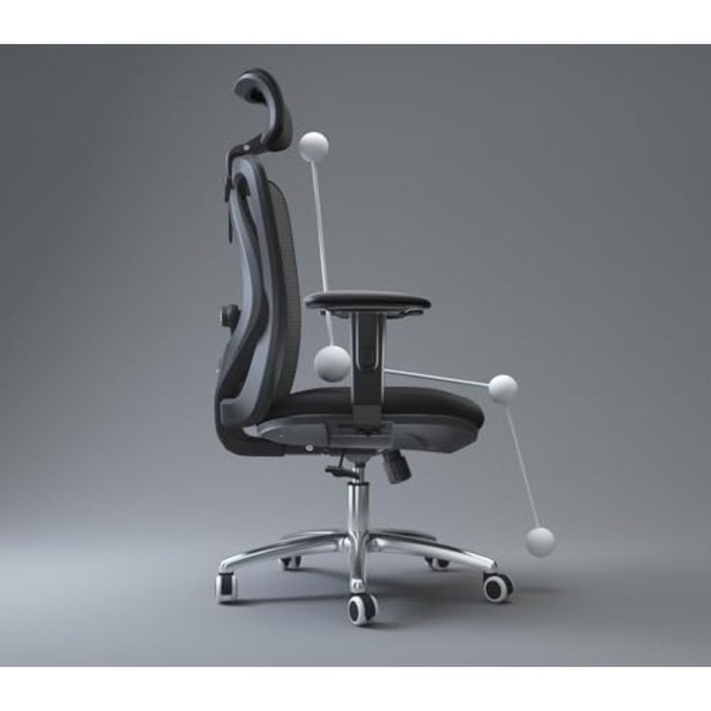 Home office gaming chair with breathable mesh back, pure black color, ergonomic adjustable headrest and lumbar support for long hours comfort - Image 5