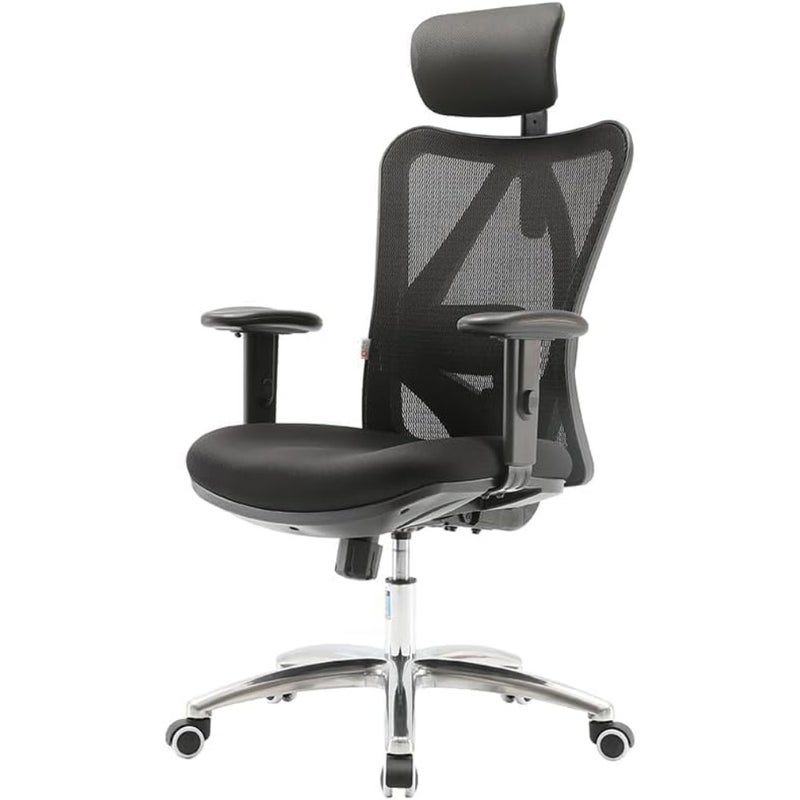 Home office gaming chair with breathable mesh back, pure black color, ergonomic adjustable headrest and lumbar support for long hours comfort - Image 4