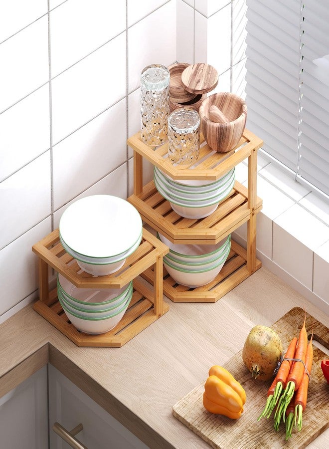 VERTORGAN 2 Tier Bamboo Corner Shelf Set of 3,Dish Drying Rack,Plate Organizer,Spice Rack for Countertop ＆ Cabinet,Bathroom Counter Organizer,Kitchen Cabinet Organizer,Pantry Organization and Storage - Image 2