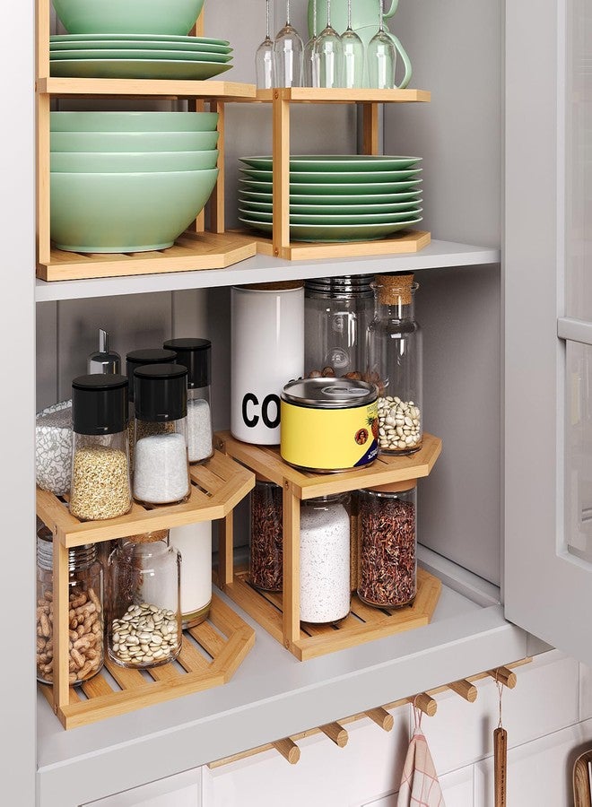 VERTORGAN 2 Tier Bamboo Corner Shelf Set of 3,Dish Drying Rack,Plate Organizer,Spice Rack for Countertop ＆ Cabinet,Bathroom Counter Organizer,Kitchen Cabinet Organizer,Pantry Organization and Storage - Image 5