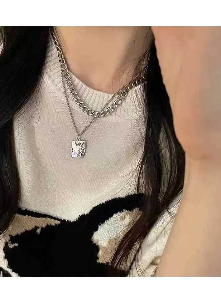 Goolsky Textured Square Pendant Necklace – Light Luxury Indie Design, Minimalist Hip-Hop Chain for Women, Fall/Winter Statement - Image 1