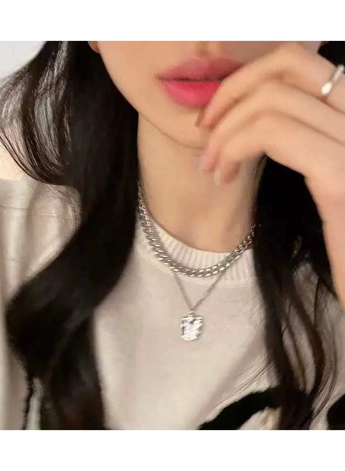 Goolsky Textured Square Pendant Necklace – Light Luxury Indie Design, Minimalist Hip-Hop Chain for Women, Fall/Winter Statement - Image 2