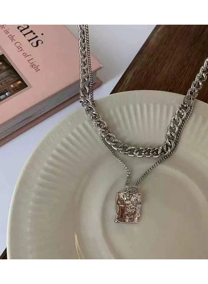 Goolsky Textured Square Pendant Necklace – Light Luxury Indie Design, Minimalist Hip-Hop Chain for Women, Fall/Winter Statement - Image 3