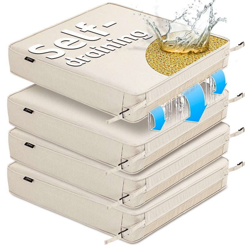 SUNROX DryFast Foam Outdoor Patio Chair Cushions with DryMesh Drainage, All-Weather FadeShield Water Resistant Patio Furniture Cushions 19"x19"x3", 4 Pack Cream - Image 1