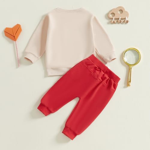 BeQeuewll Baby Boy Valentines Day Outfit Love Clothes Long Sleeve Truck Letter Sweatshirt Jogger Pants Outfits Winter Spring (Truck Dig Apricot, 12-18 Months) - Image 3