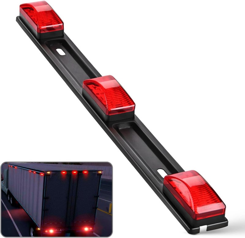 Luckam 1Pcs 9 LED ID Bar Marker Tail Black Stainless Steel Bracket for Truck Trailer Boat Identification Light (Red) - Image 1