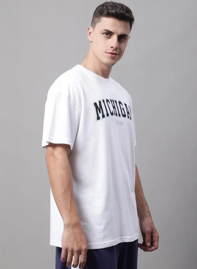 Styli Men White Graphic Print Oversized T-Shirt By Door74