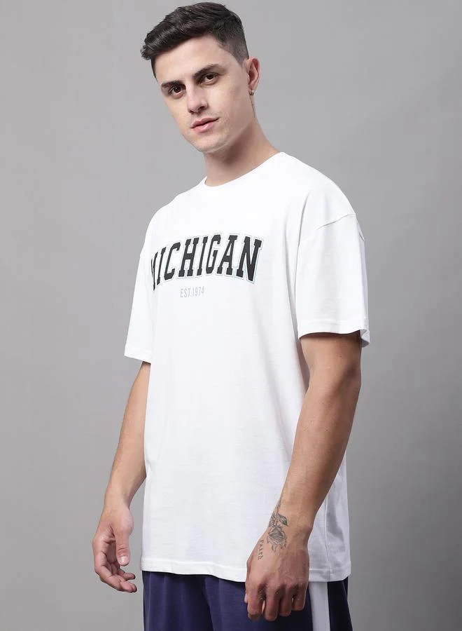 Styli Men White Graphic Print Oversized T-Shirt By Door74