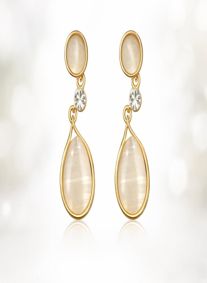 Highlark Gold Plated Cat Eye Stone Teardrop Drop Earrings for Women & Girls | Crystal Dangle Earrings | Lightweight Party, Wedding & Daily Wear Fashion Jewellery - Image 1