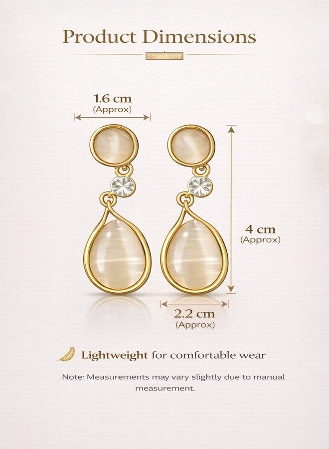 Highlark Gold Plated Cat Eye Stone Teardrop Drop Earrings for Women & Girls | Crystal Dangle Earrings | Lightweight Party, Wedding & Daily Wear Fashion Jewellery - Image 5