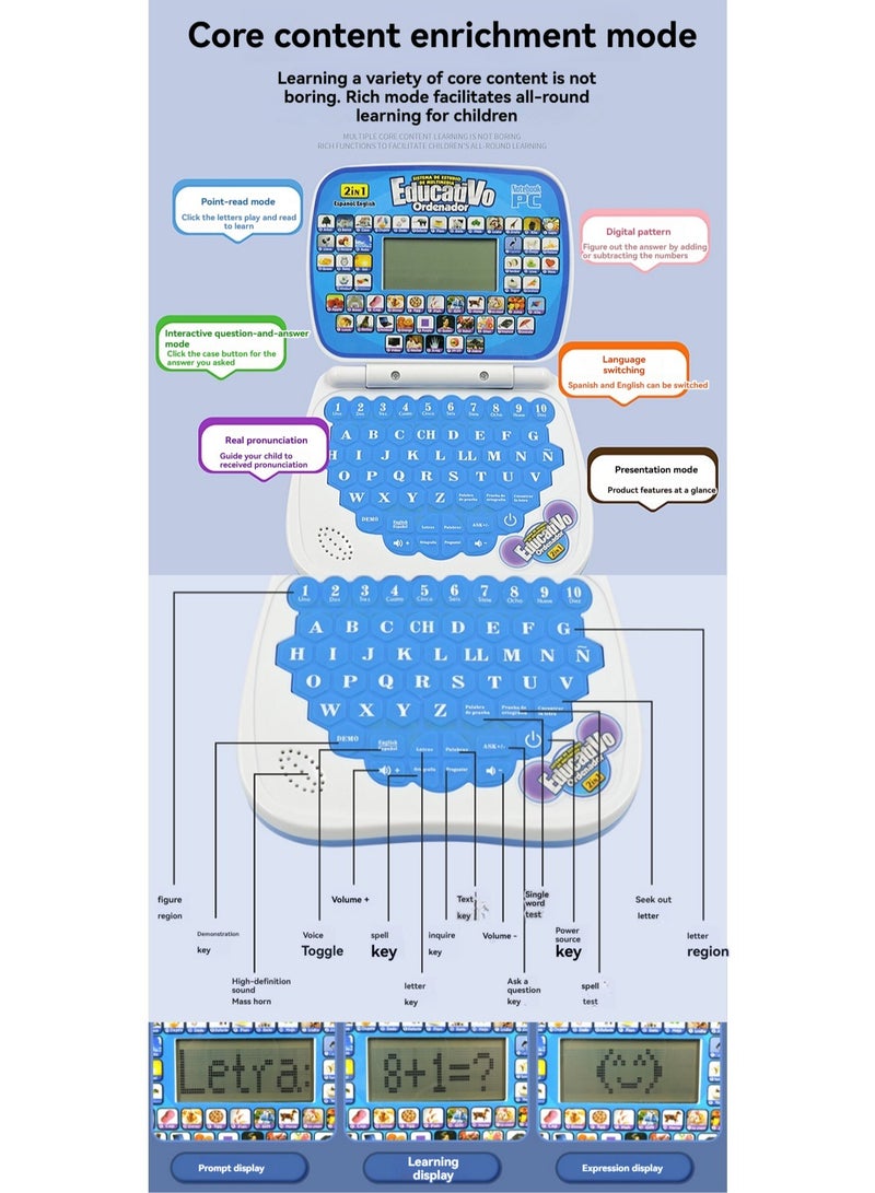 Pink Educational Laptop Toy, Children Learning Computer English Learner Early Education Learning Laptop Early Education Machine - Image 3