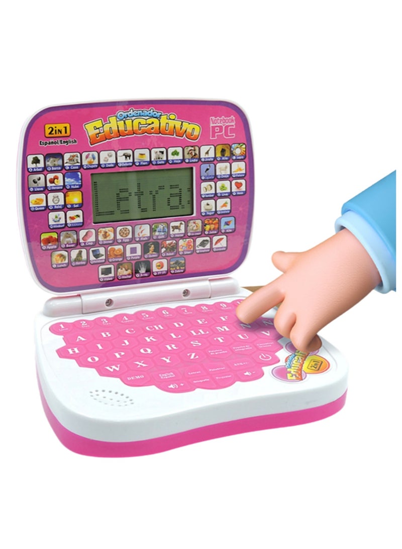Pink Educational Laptop Toy, Children Learning Computer English Learner Early Education Learning Laptop Early Education Machine - Image 1