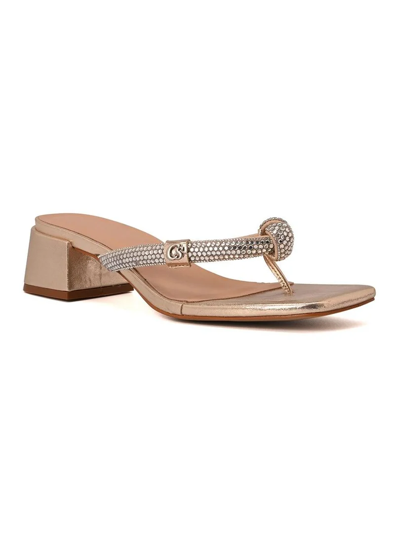 Carmen Steffens Golden Crystal Strap Mules